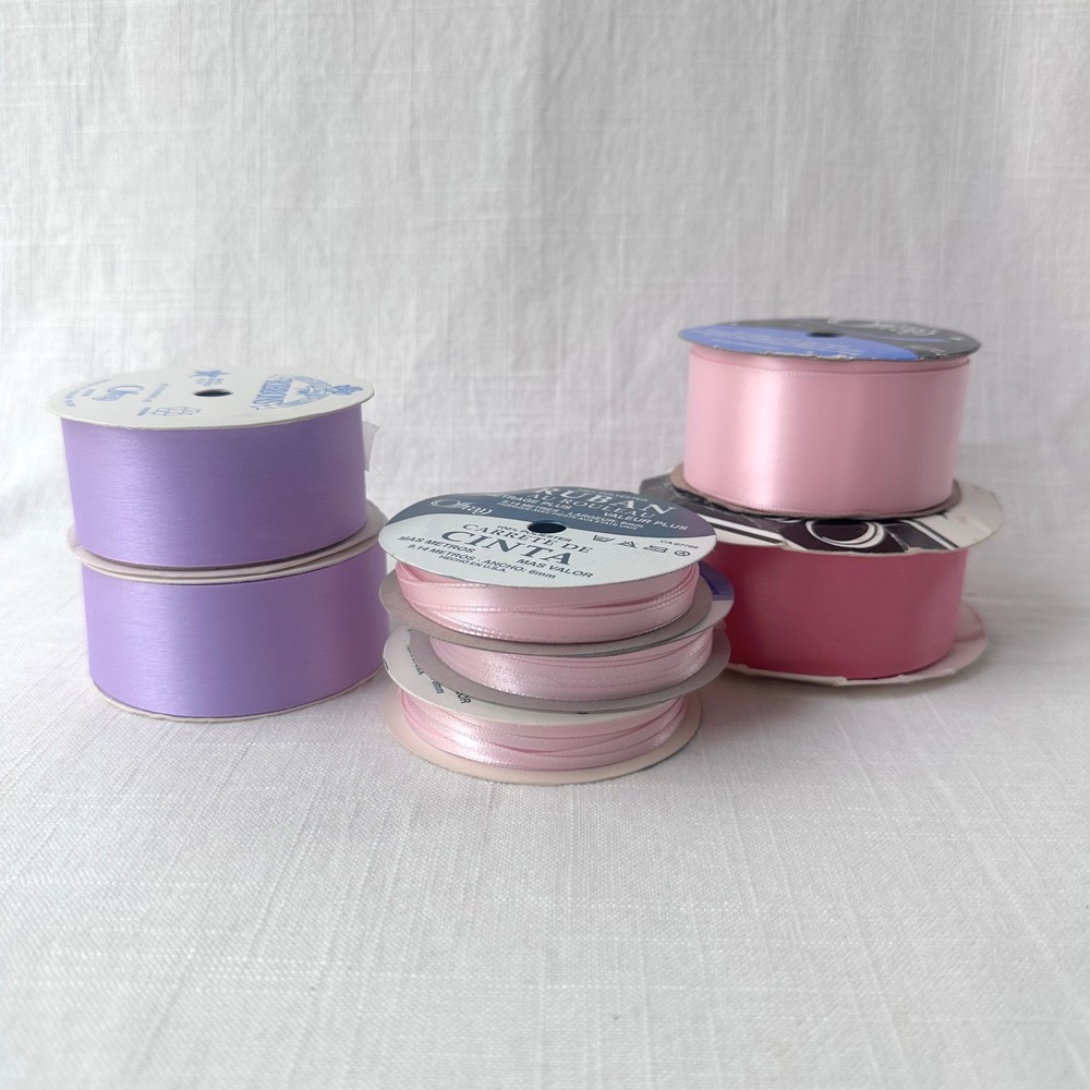 Offray Vintage Satin Ribbon Lot Pink Lavender Purple Sewing Craft Spools NOS